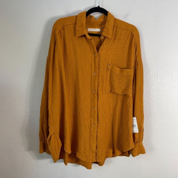 NEW Free People We The Free Autumn Pearl Textured Button Up Oversized Shirt Top - Picture 2 of 10